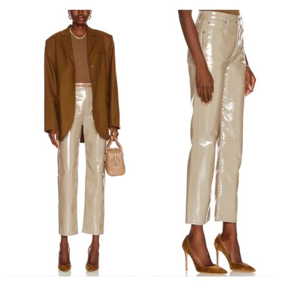 Agolde NEW Recycled Patent Leather Tan 90's Pinch Waist Straight Leg Jeans 30 - Picture 1 of 12